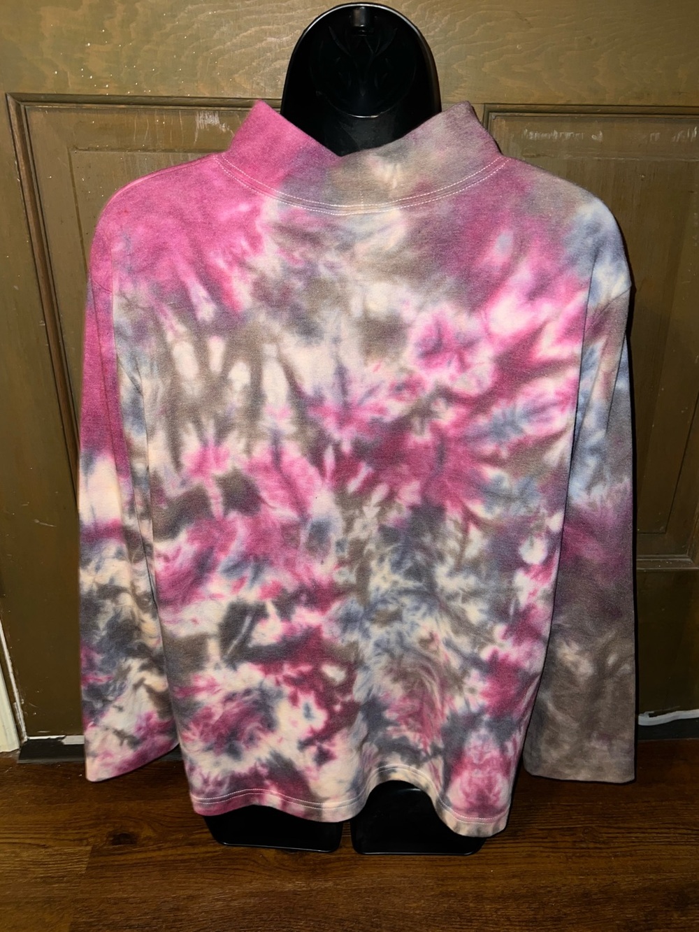 Ultra Soft Pink Tie Dye Gray Abstract Cozy Mock Neck Pullover Retro 90’s Size L - Picture 7 of 10